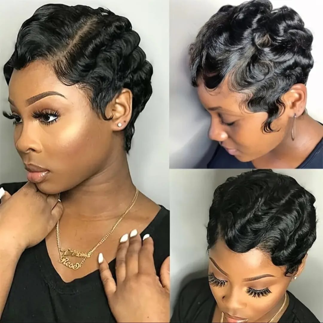 Brazil Short Pixie Cut Wigs Real Cute Finger Wave Hairstyles For Women Black Full Wig Making Machine  