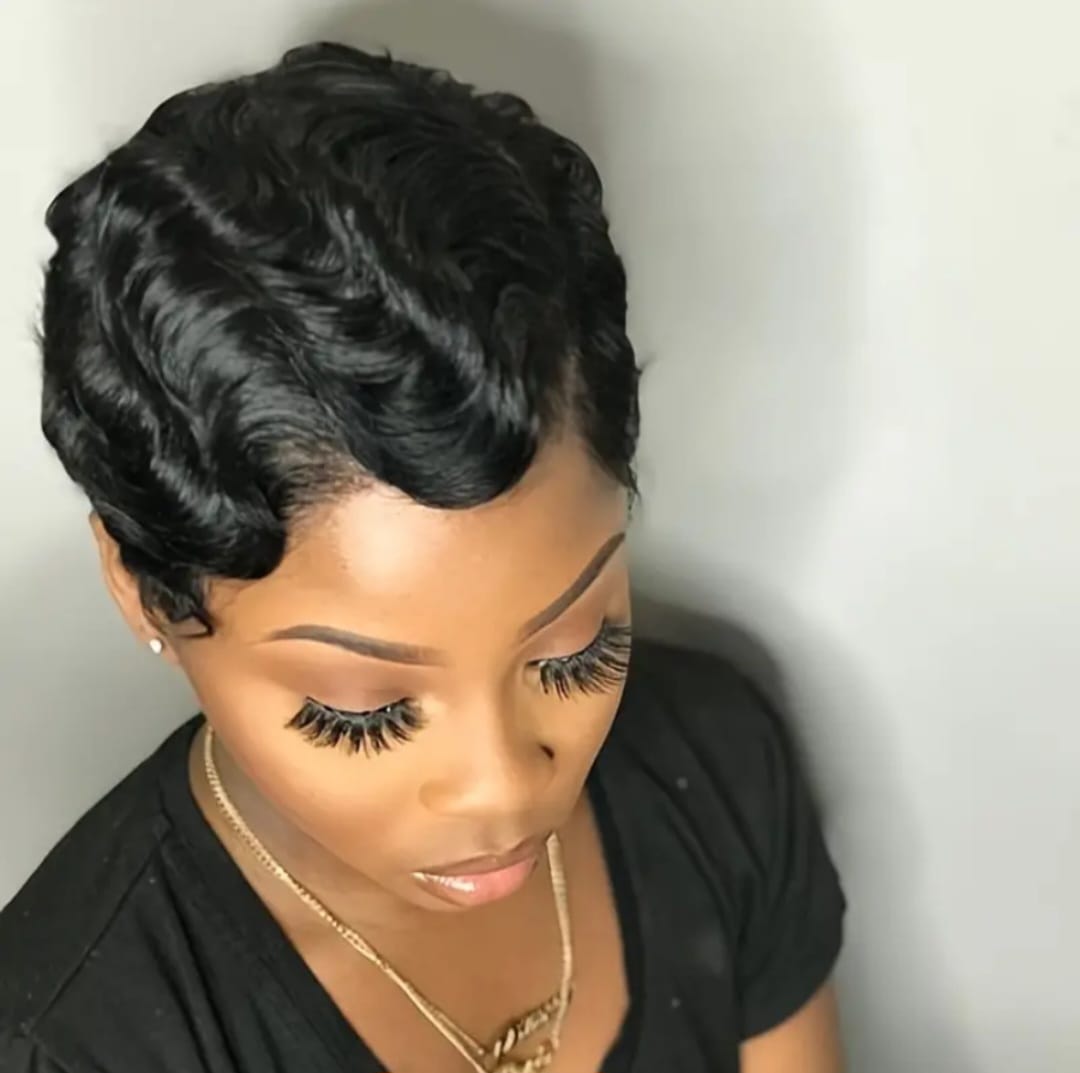 Brazil Short Pixie Cut Wigs Real Cute Finger Wave Hairstyles For Women Black Full Wig Making Machine  