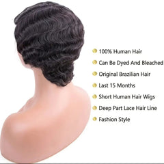 Brazil Short Pixie Cut Wigs Real Cute Finger Wave Hairstyles For Women Black Full Wig Making Machine  