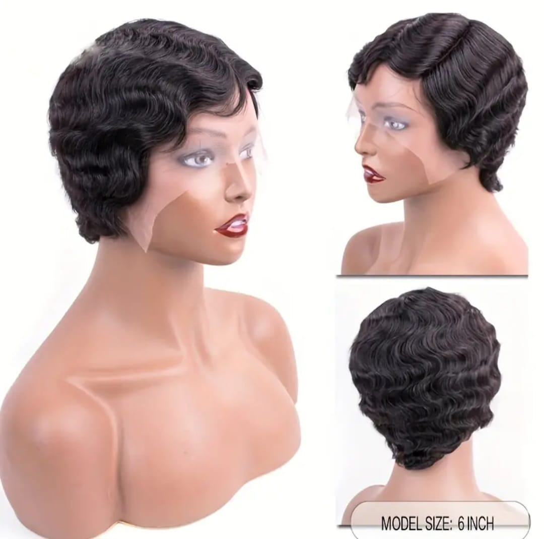 Brazil Short Pixie Cut Wigs Real Cute Finger Wave Hairstyles For Women Black Full Wig Making Machine  