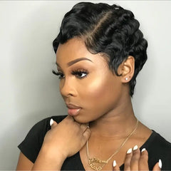 Brazil Short Pixie Cut Wigs Real Cute Finger Wave Hairstyles For Women Black Full Wig Making Machine  