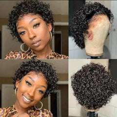 6 Inch Short Curly Wigs For Black Women Human Hair Wig Pixie Cut Wig Natural Black Color 100% Brazilian Virgin Hair Short Human Hair Afro Kinky Curly Wigs