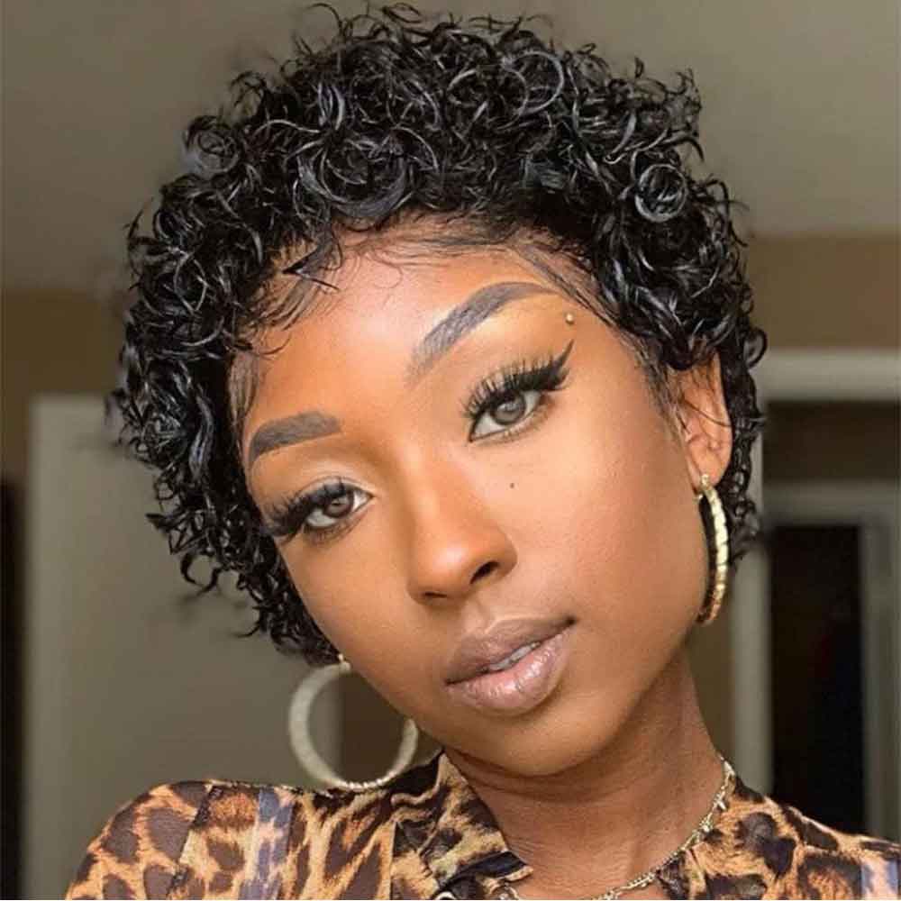 6 Inch Short Curly Wigs For Black Women Human Hair Wig Pixie Cut Wig Natural Black Color 100% Brazilian Virgin Hair Short Human Hair Afro Kinky Curly Wigs