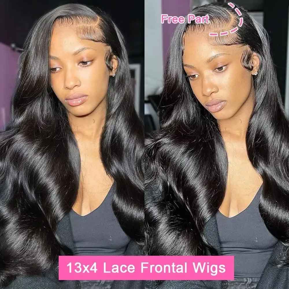 Human Hair Body Wave Wig - 180 Density, Pre-Plucked, 13x4 HD Transparent Lace Frontal