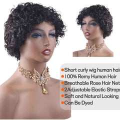 6 Inch Short Curly Wigs For Black Women Human Hair Wig Pixie Cut Wig Natural Black Color 100% Brazilian Virgin Hair Short Human Hair Afro Kinky Curly Wigs