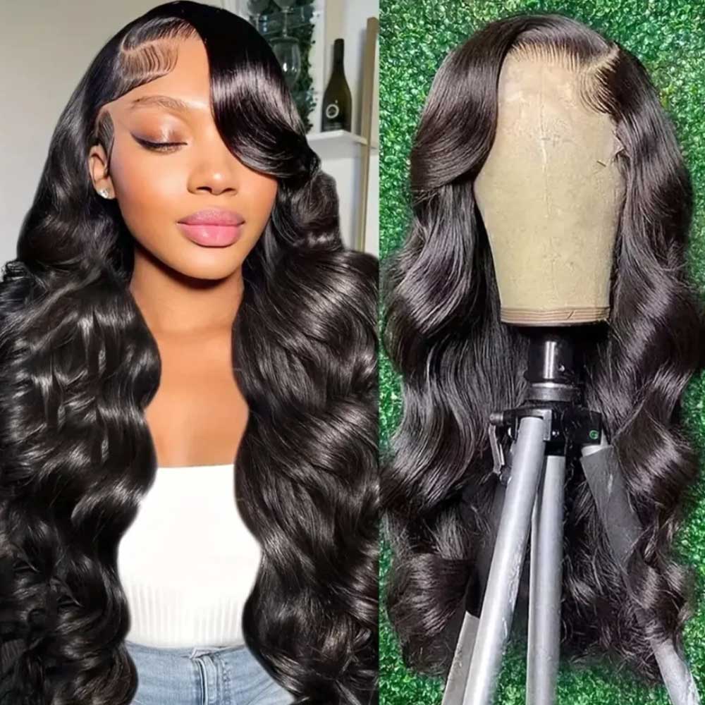 Human Hair Body Wave Wig - 180 Density, Pre-Plucked, 13x4 HD Transparent Lace Frontal