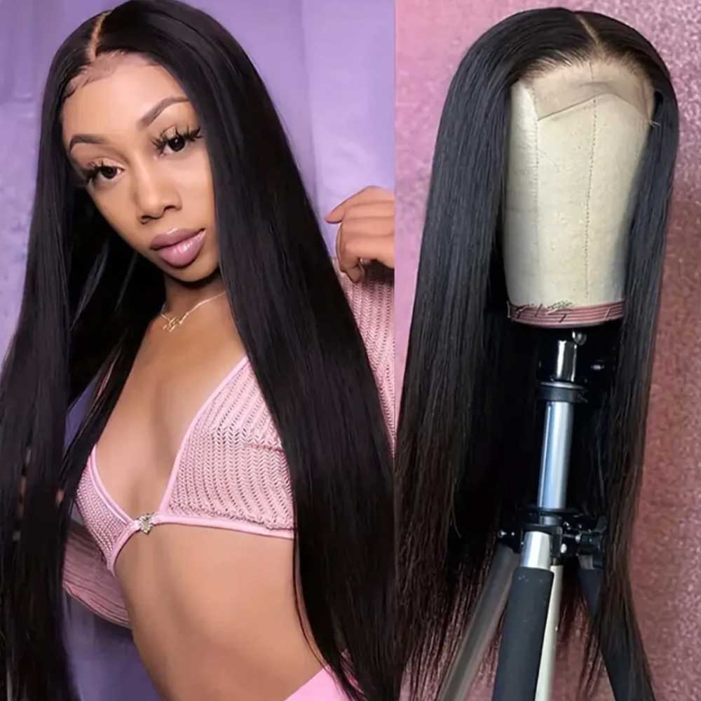 4x4 Natural Elegance: Glueless Straight Lace Front Hair Wig