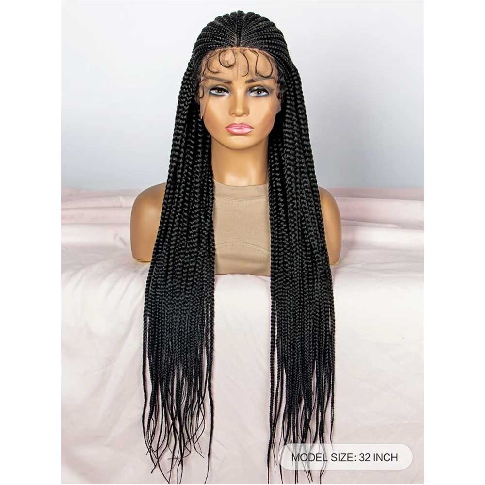 32-Inch Extra Long Braided Synthetic Wig, 13x9 Lace Front Elegance