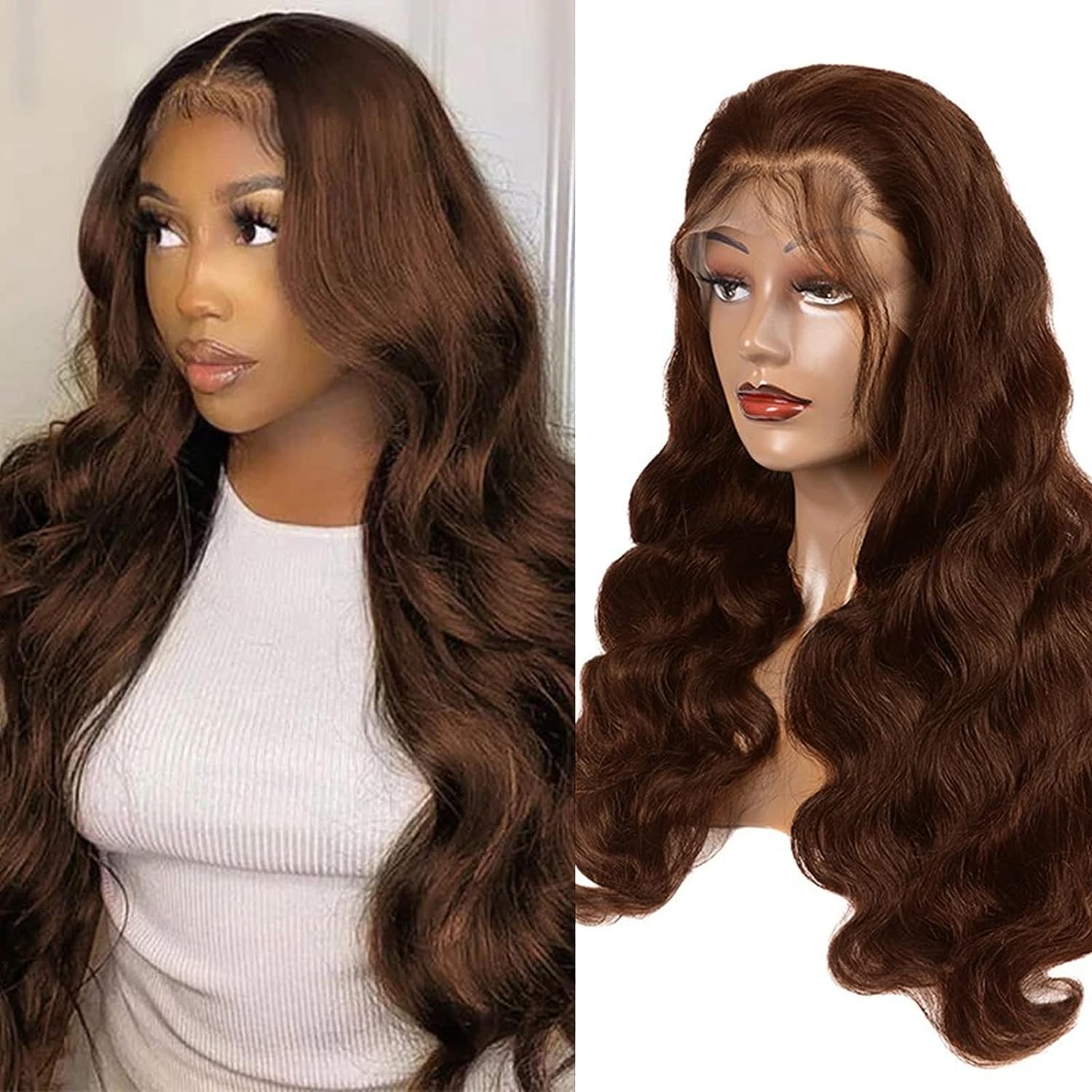 Auburn Brown Chocolate Brown Body Wave Real Human Hair Wig 13 X 4