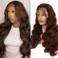 Auburn Brown Chocolate Brown Body Wave Real Human Hair Wig 13 X 4