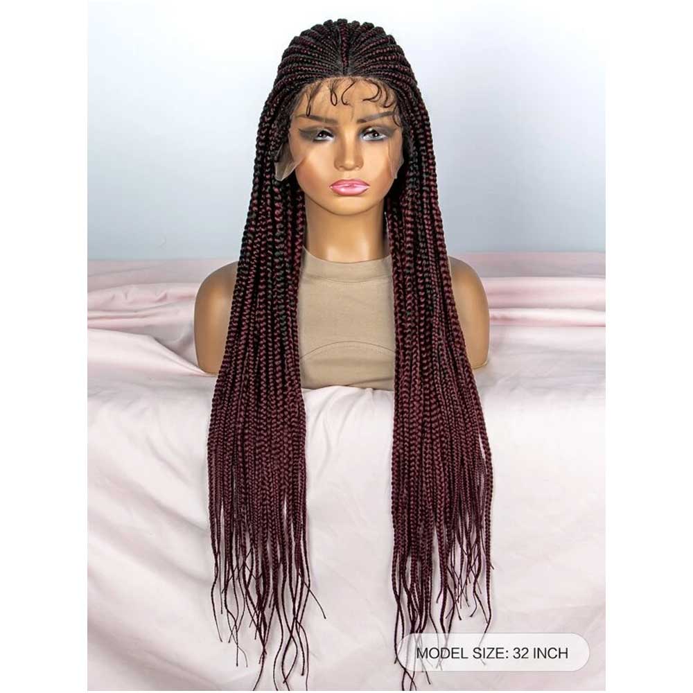 32-Inch Extra Long Braided Synthetic Wig, 13x9 Lace Front Elegance