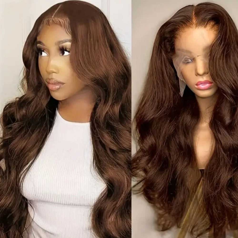 Auburn Brown Chocolate Brown Body Wave Real Human Hair Wig 13 X 4